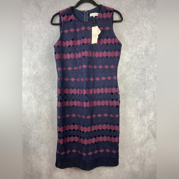 Calvin Klein Cream Crochet Lace Sheath Dress office career Zip Size 10 - Picture 4 of 11